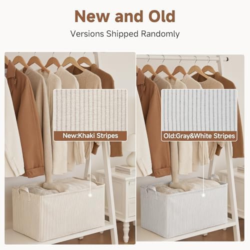 StorageWorks Fabric Storage Bins, Khaki and Beige Stripes - Image 2