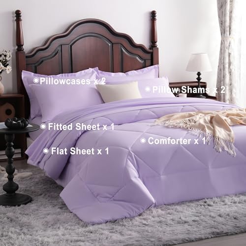 NTBAY King Microfiber Bed in a Bag, Comforter Set 7 Piece, Light Purple - Image 4