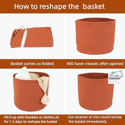 XUANGUO Cotton Rope Basket For Girls Boys Kids 16”X14” rustic - Image 7