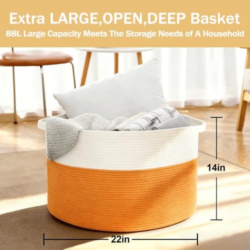 MEGASKET Large Orange Storage Basket, Decorative Dog Kid Toy Box, Big Blanket - Image 3