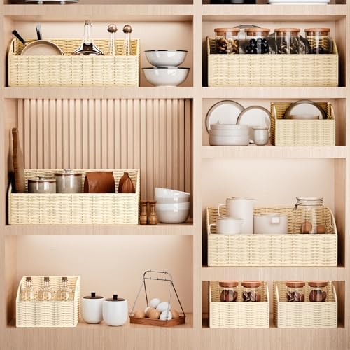 Pantry Baskets for Organizing, Wicker Storage Basket Beige - Image 6