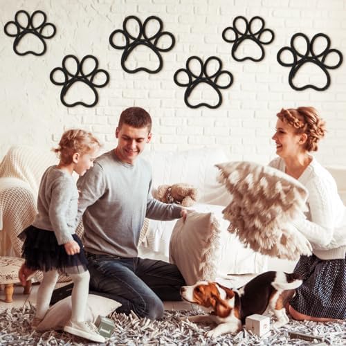 Barydat 6 Pcs Dog Room Decor Black Paw Puppy Woven Wall Hanging 3 Size Pet Wall - Image 6