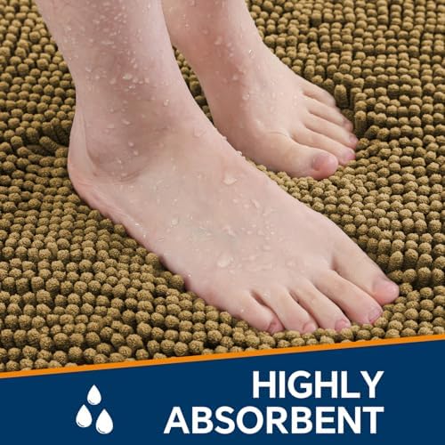 Chenille Bathroom Rug 24"x36" Tan, Non-Slip Plush Bath Mat - Image 4