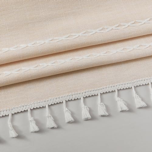 MitoVilla Cream Boho Farmhouse Living Room Curtains 63 Inch Length 2 Panels - Image 3