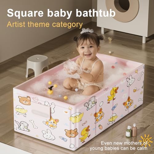 Foldable Baby Bathtub with Cute Animal Print, Portable Infant Bath Tub - Image 2
