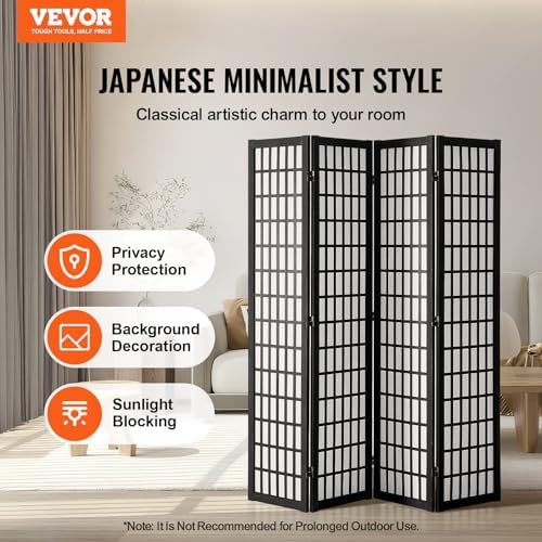 VEVOR Room Divider, 4 Panel Japanese Room Divider, Wood Folding Privacy Screen - Image 2