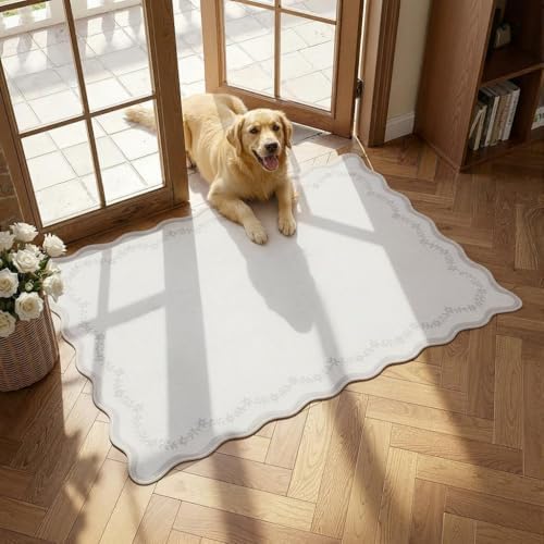 GarveeHome Scalloped Entryway Rug 2x3 Beige Washable Front Door Entry Rug by GarveeHome