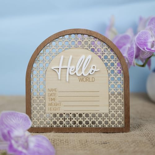 Baby Announcement Sign 6.5 Inch Wooden Hello World Newborn Welcome Sign Birth - Image 5
