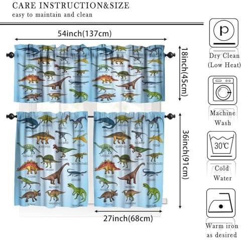 Dinosaur Valance Curtains for Boys Girls Room, ABC Alphabet Dinosaur Pattern - Image 5