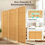 JOSTYLE Rattan Room Divider, 6-Panel Folding Privacy Screen 6ft. Extra Wide - Image 3