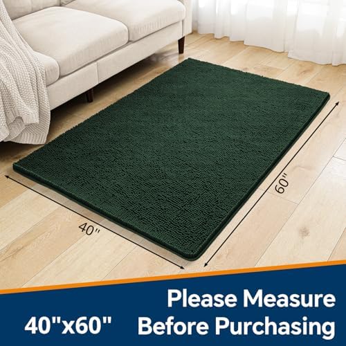 Chenille Bathroom Rug 40"x60" Dark Green, Large Plush Bath Mat - Image 2