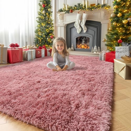 Amdrebio Blush Pink Fluffy Rug 5x8 by Amdrebio
