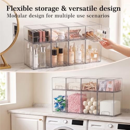 Clear Stackable Storage Drawers: Acrylic Organizer Bins 8 Pack - Image 4