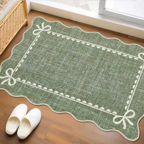 GarveeHome Scalloped Entryway Rug 2x3 Washable Front Door Bow Rug by GarveeHome