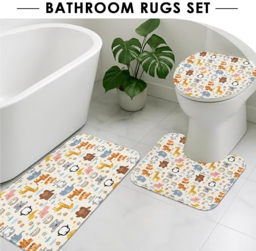 Britimes Bathroom Sets with Shower Curtain and Rugs Set of 4 Cartoon Animal - Image 5