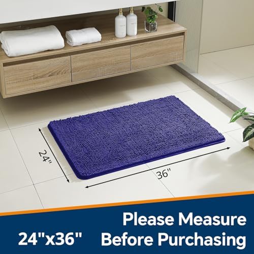 Chenille Bathroom Rug 24"x36" Royal Blue, Non-Slip Plush Bath Mat - Image 2