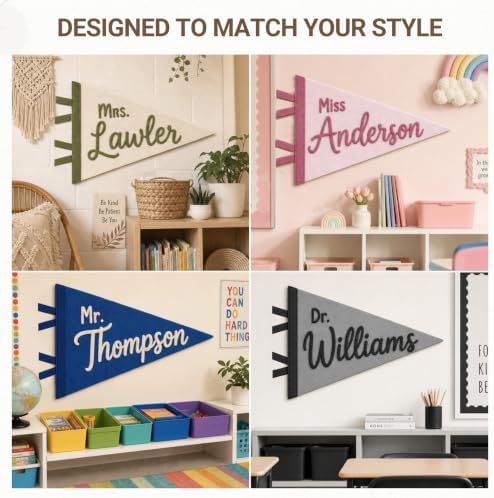 Personalized Felt Teacher Name Pennant Custom Classroom Door Decor Flag - Image 3