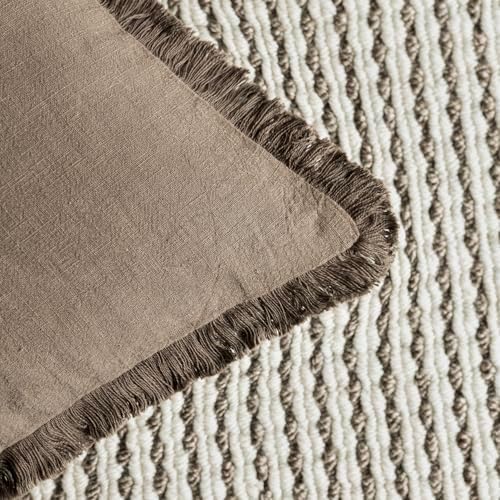 Foindtower Decorative Linen Fringe Throw Pillow Covers 22×22 Light Brown - Image 3