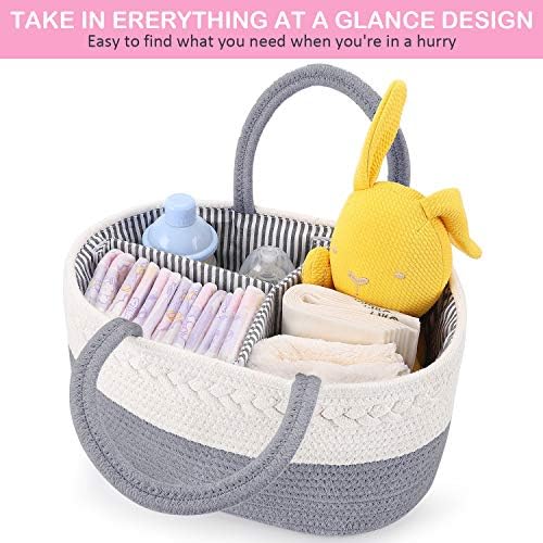 ABenkle Diaper Caddy Organizer, Boho Rustic Cotton Rope Nursery Baby Basket - Image 5
