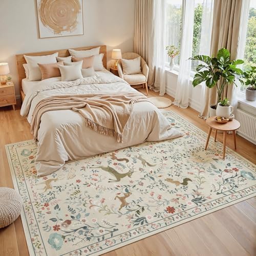 9x12 Area Rugs Boho Floral Washable Living Room Rug Neutral Carpet Bedroom - Image 3