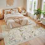 9x12 Area Rugs Boho Floral Washable Living Room Rug Neutral Carpet Bedroom - Image 3