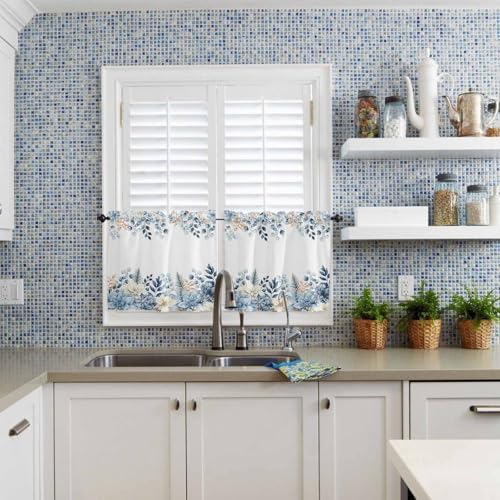 Vandarllin Blue Christmas Poinsettia Kitchen Curtains and Valances Set - Image 5