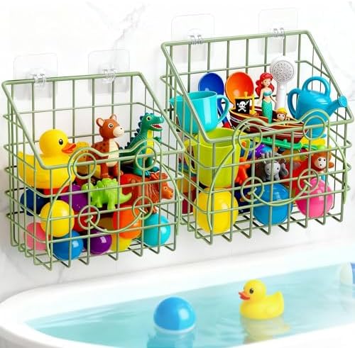 Greentainer 2 Pack Bath Toy Storage Organizer, Large Rustproof Metal Wire Basket by Greentainer