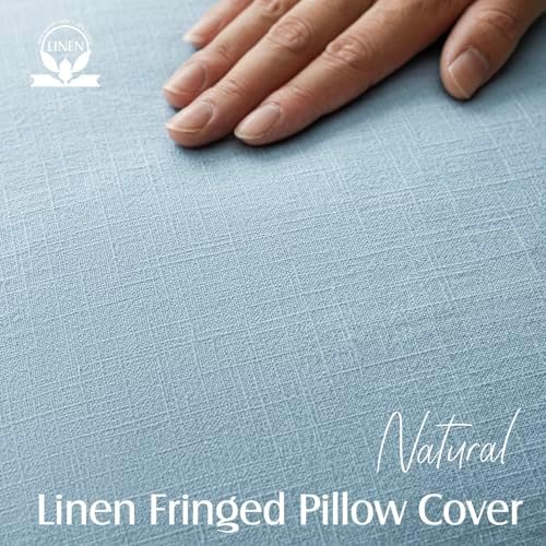 Foindtower Decorative Linen Fringe Throw Pillow Covers 20×20 Light Blue - Image 2