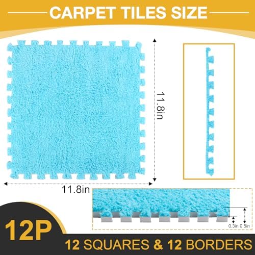 ZENOWICK 12 Pcs Plush Interlocking Carpet Tiles, Puzzle Play Mats - Image 3
