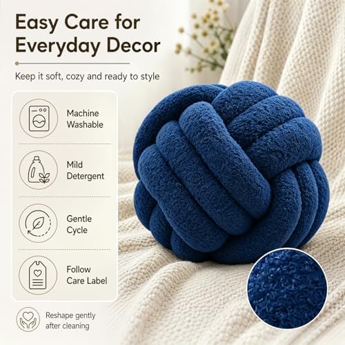 Petrella Navy Blue Knot Pillow Ball, 11 Inch Round Accent Decorative Pillow - Image 5