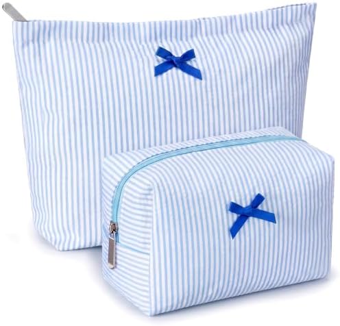 Huhumy 2 Pcs Makeup Bag Set for Women, Bow Stripe by Huhumy