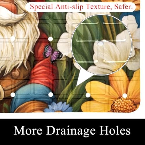 Shower Mat Non Slip 26.8 x 15.1 Inches, Gnome Tulips Flowers Bathtub Mat Shower - Image 2