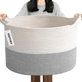 115L Extra Large Blanket Basket, Woven Laundry Basket-White&Grey by HZFTJOY