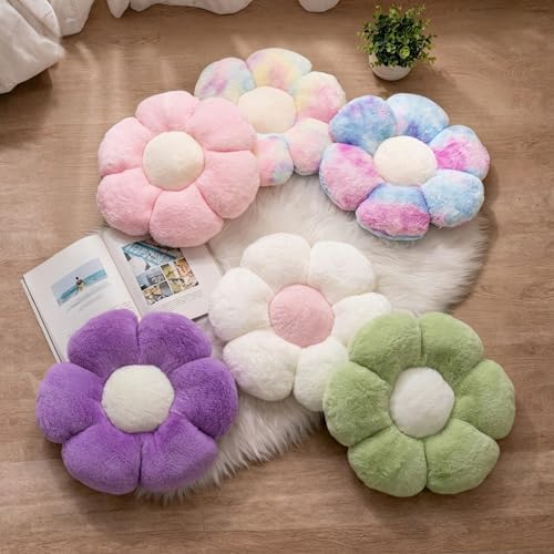 2 Pcs Flower Floor Cushions, Cute Green White Decorative Throw Pillows - Image 3