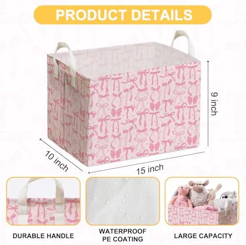 Pink Bow Foldable Storage Bins, Waterproof Toy and Clothes Organizer - Image 2