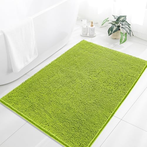 Chenille Bathroom Rug 40"x60" Lime Green, Large Plush Bath Mat by Kildoss