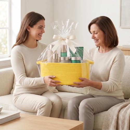 Large Yellow Gift Basket, 16.5"x12.5"x7" Woven Baskets - Image 3