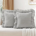 2 Pack Grey White Gingham Ruffle Throw Pillow Covers 18"x18" by KMASANIJI