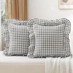 2 Pack Grey White Gingham Ruffle Throw Pillow Covers 18"x18" by KMASANIJI