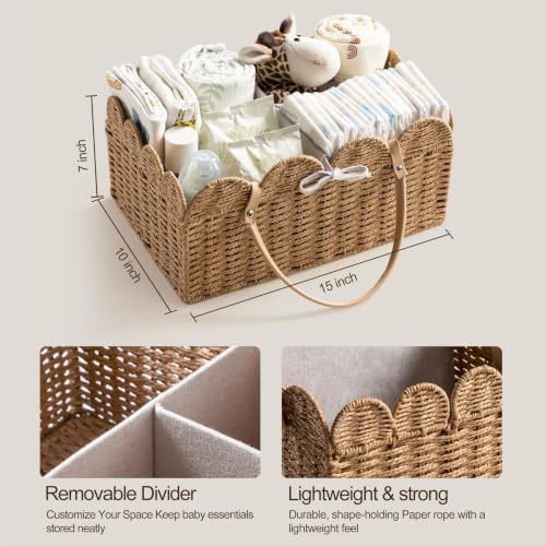 HBlife Large Baby Diaper Caddy, Paper Rope Scalloped Storage Baskets Nursery Bin - Image 5