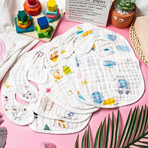 Zainpe 6Pcs Snap Muslin Cotton Baby Bibs Elephant Whale Rabbit Pattern Feeding - Image 4