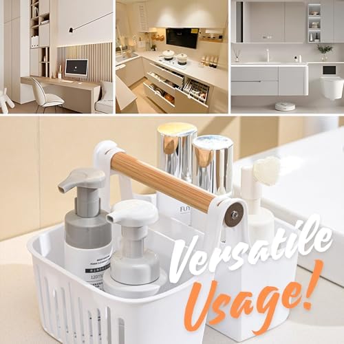 Portable Shower Caddy with Bamboo Handle-Divided Organizer Basket - Image 3