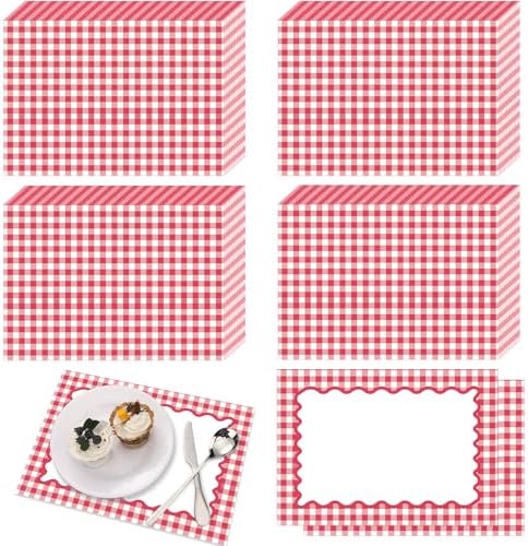 Eaasty 100 Pcs Disposable Red Gingham Paper Placemats Summer Checkered by Eaasty