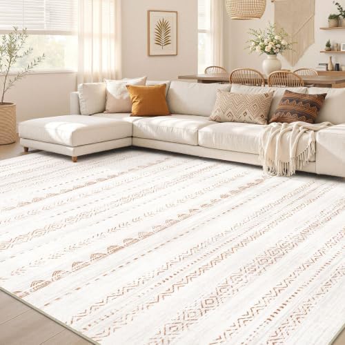 Nakagishi 7x10 Area Rug Living Room: Washable Boho Large Neutral Soft Farmhouse by NakagishiAreaRug