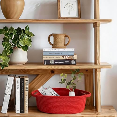 Small Red Woven Basket, Cotton Rope Kid Pet Toy Bin Box, Cute Baby Nursery - Image 7