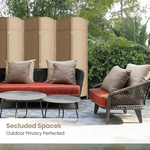 6 Panel Folding Room Divider, Woven Privacy Screen, Light Beige - Image 5