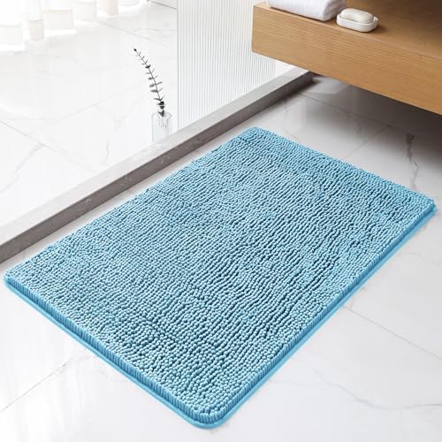 Chenille Bathroom Rug 24"x36" Sky Blue, Non-Slip Plush Bath Mat by Kildoss