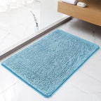 Chenille Bathroom Rug 24"x36" Sky Blue, Non-Slip Plush Bath Mat by Kildoss