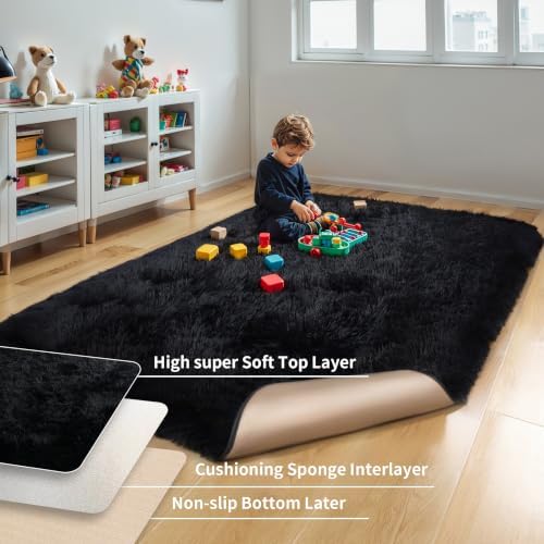 5x8 Thick Black Fluffy Shag Rug - Image 4