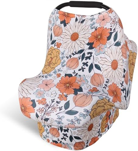 Rquite 4-in-1 Baby Car Seat Canopy, Stretchy Nursing Breastfeeding Cover by Rquite